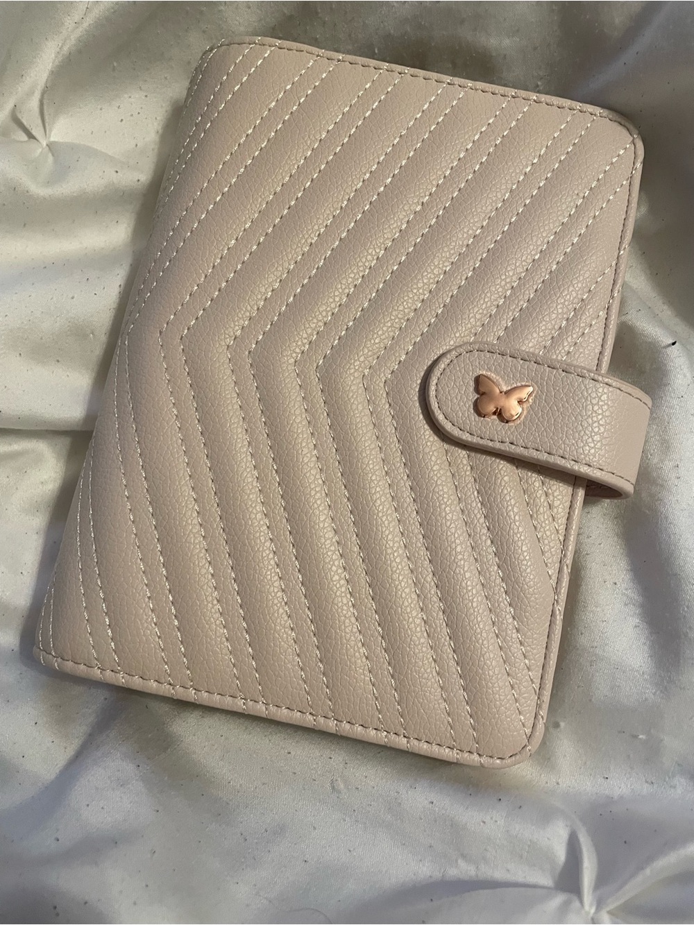 Quilted Butterfly Snap Leather Planner - Blush
